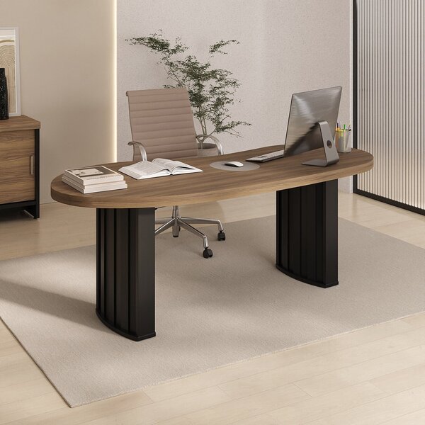 Escrivaninha Mesa Escritório Com Curvas Orgânicas, Pés Ripado