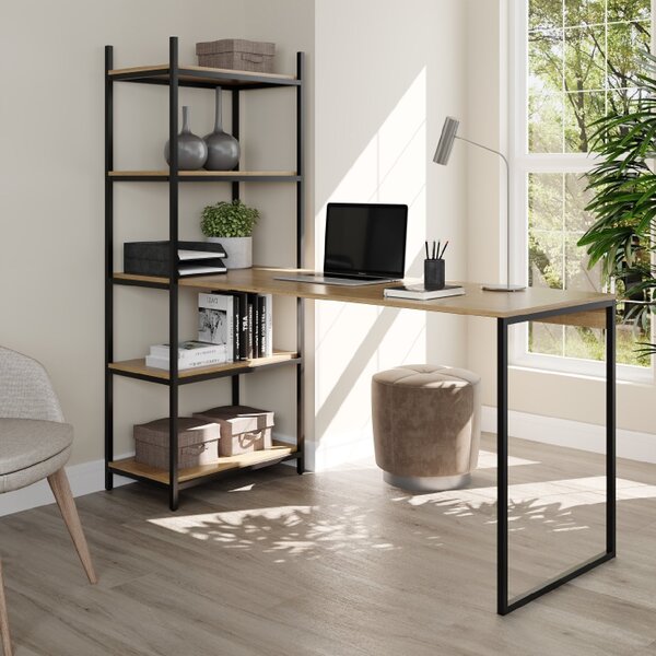 Escrivaninha Mesa Escritório Com Estante 120cm Industrial 5 P