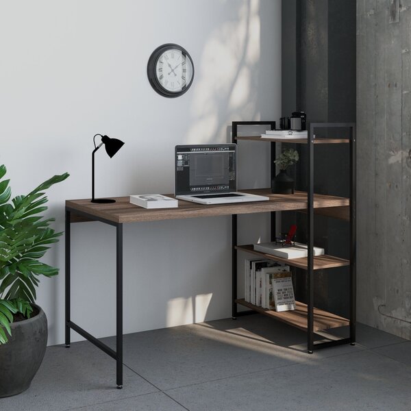 Escrivaninha Mesa Escritório Com Estante 3 Prateleiras Estilo