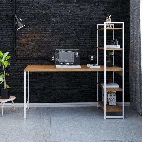 Escrivaninha Mesa Escritório Com Estante 4 Prateleiras Estilo