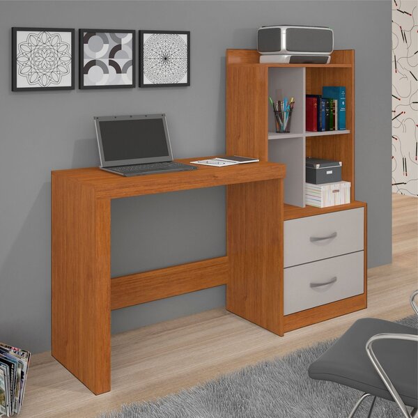 Escrivaninha Mesa Escritório Com Estante Alana 2 Gavetas 4 Ni