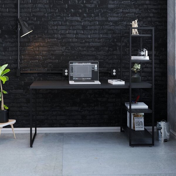 Escrivaninha Mesa Escritório Com Estante Alta Estilo Industri