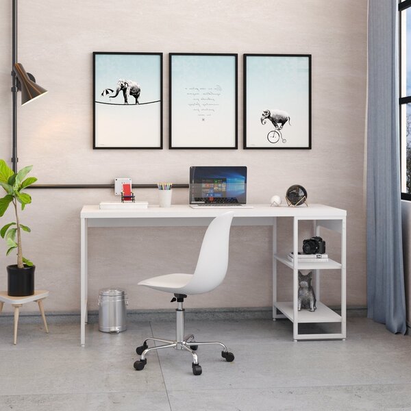 Escrivaninha Mesa Escritório Com Estante Baixa 2 Prateleiras