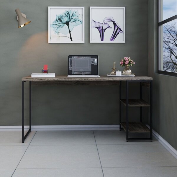 Escrivaninha Mesa Escritório Com Estante Baixa Estilo Com Dyn