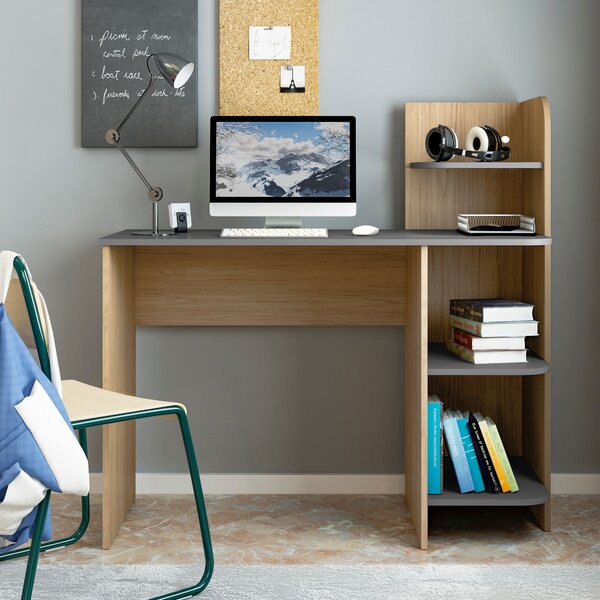 Escrivaninha Mesa Escritório Com Estante Bordas Arredondadas