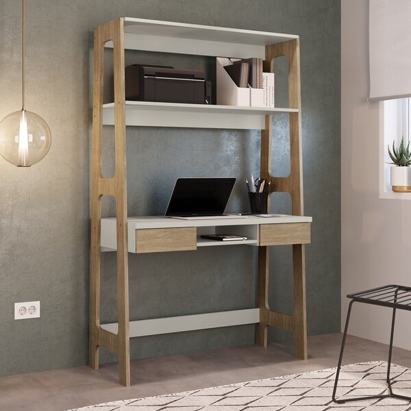 Escrivaninha Mesa Escritório Com Estante Primazzia Carvalho M