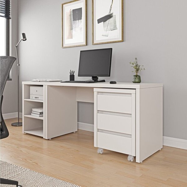 Escrivaninha Mesa Escritório Com Gaveteiro Com Rodízio E Prat