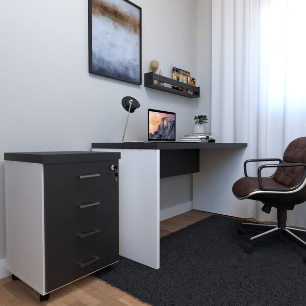 Escrivaninha Mesa Escritório Com Gaveteiro E Prateleira