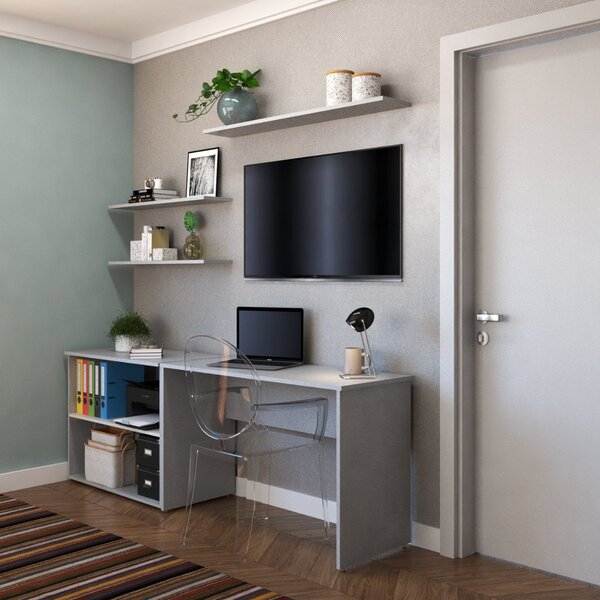 Escrivaninha Mesa Escritório Com Nichos E 3 Prateleiras 190cm