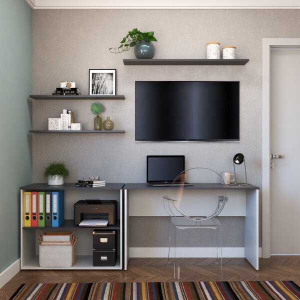 Escrivaninha Mesa Escritório Com Nichos E 3 Prateleiras 190cm