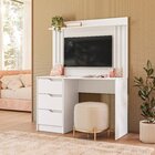 Escrivaninha Mesa Escritório Com Painel Ripado Para Tv Até 42