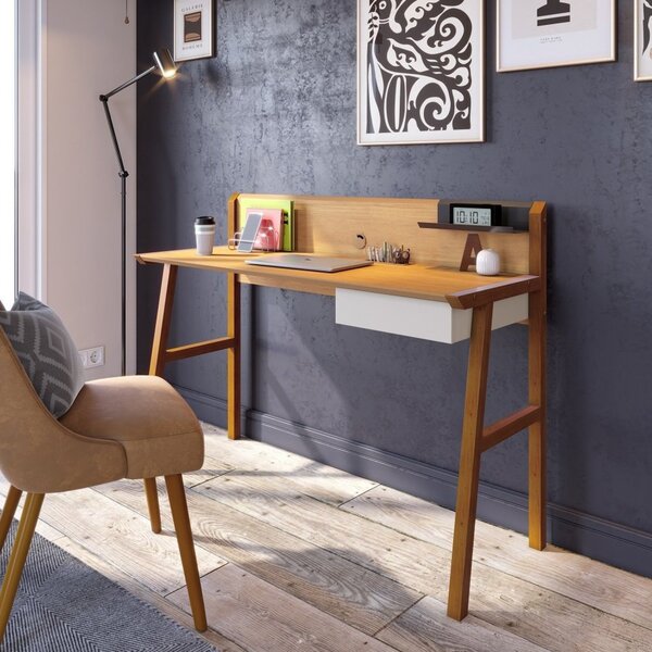 Escrivaninha Mesa Escritório Com Passa Fio Job 1 Gaveta 127cm