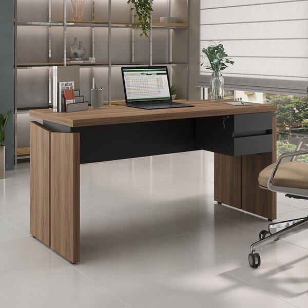 Escrivaninha Mesa Escritório Diretor Com 2 Gavetas Em Tambura