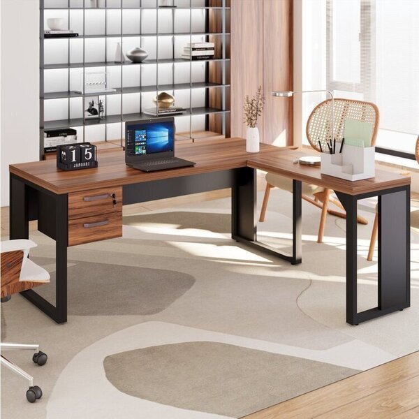 Escrivaninha Mesa Escritório Diretor Em L Com Gaveteiro Suspe