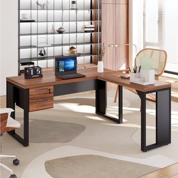 Escrivaninha Mesa Escritório Diretor Em L Com Gaveteiro Suspe