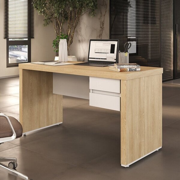 Escrivaninha Mesa Escritório Diretor Em Tamburato Com 2 Gavet