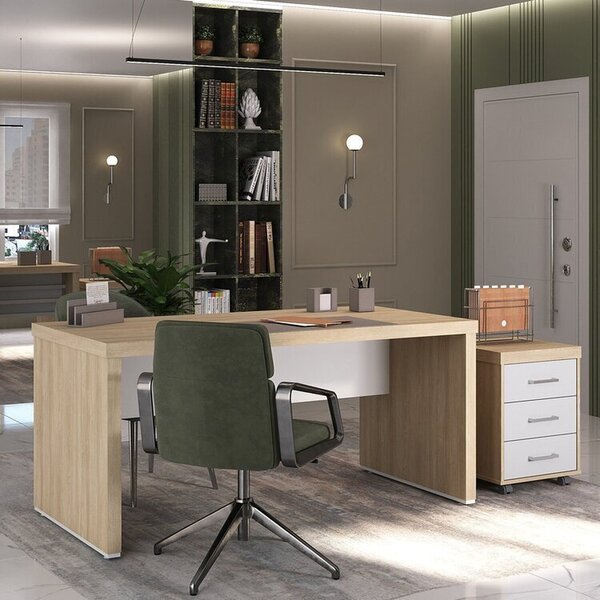 Escrivaninha Mesa Escritório Diretor Em Tamburato Com Gavetei