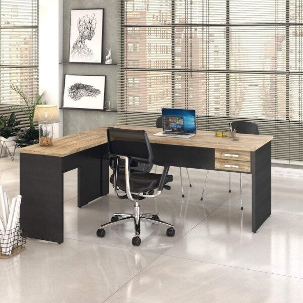 Escrivaninha Mesa Escritório Em L 1,80x1,60m Com 2 Gavetas Wo