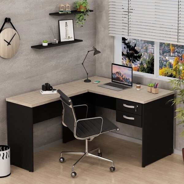 Escrivaninha Mesa Escritório Em L 120x150cm Com Gaveta Tampo