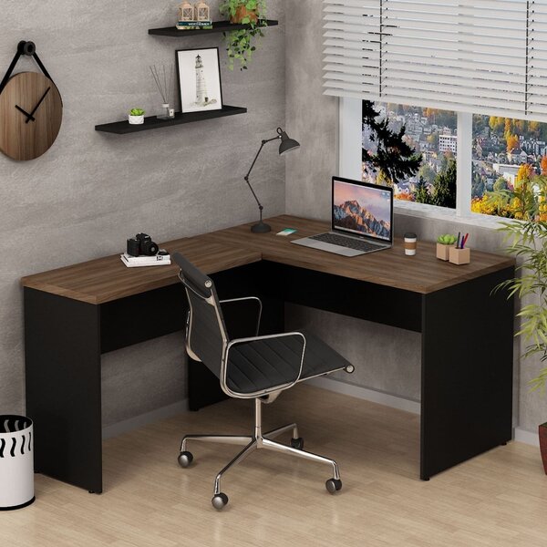 Escrivaninha Mesa Escritório Em L 120x150cm Tampo 30mm Nogal