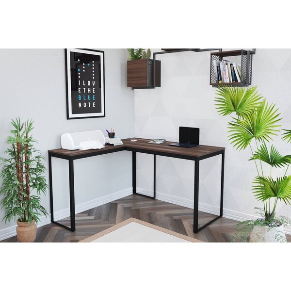 Escrivaninha Mesa Escritório Em L 126x126 126cm Preto Fosco E