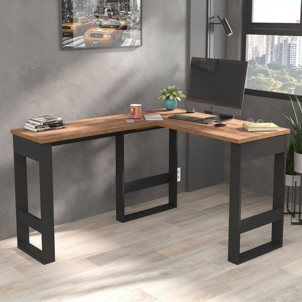 Escrivaninha Mesa Escritório Em L 140cm Industrial Preto E So