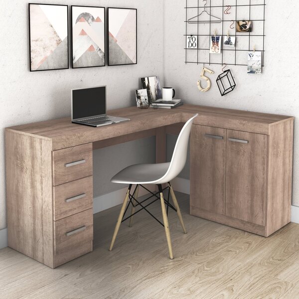 Escrivaninha Mesa Escritório Em L 3 Gavetas 2 Portas Msm446 R