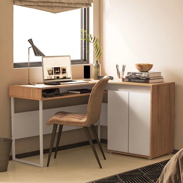 Escrivaninha Mesa Escritório Em L Chicago 2 Portas 133,5cm In