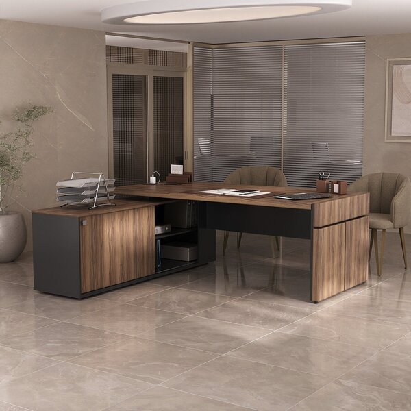 Escrivaninha Mesa Escritório Em L Com Caixa De Tomada Tambura