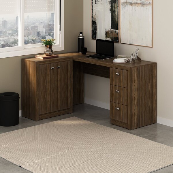 Escrivaninha Mesa Escritório Em L Com E Armários Me4100 3 Gav