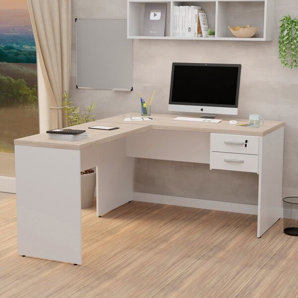 Escrivaninha Mesa Escritório Em L Com Gaveta Tampo 2 Gavetas