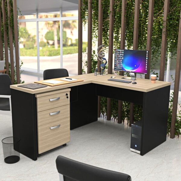 Escrivaninha Mesa Escritório Em L Com Gaveteiro Com Chave 120