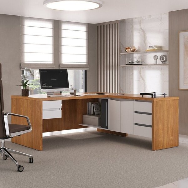 Escrivaninha Mesa Escritório Em L Diretor Com 5 Gavetas Y37 F