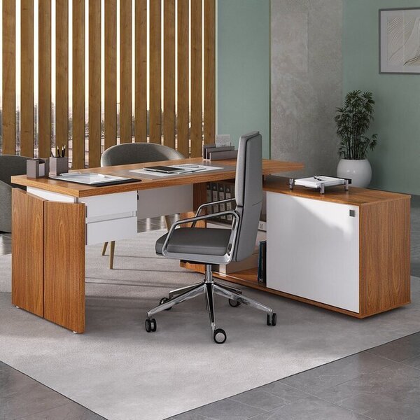 Escrivaninha Mesa Escritório Em L Diretor Com Armário E 2 Gav