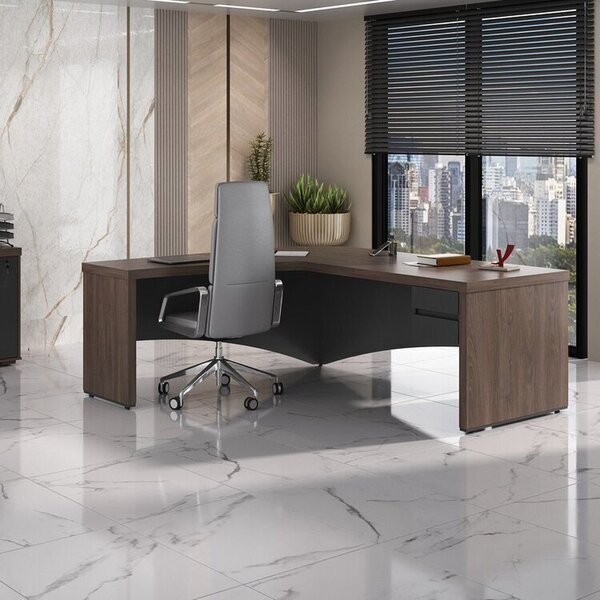 Escrivaninha Mesa Escritório Em L Diretor Em Tamburato Com Co