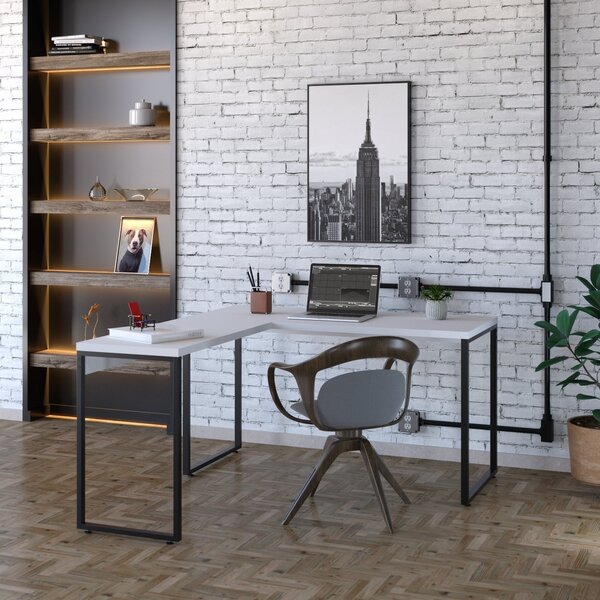 Escrivaninha Mesa Escritório Em L Estilo Kuadra 135cm Industr