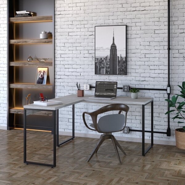 Escrivaninha Mesa Escritório Em L Estilo Kuadra 135cm Industr