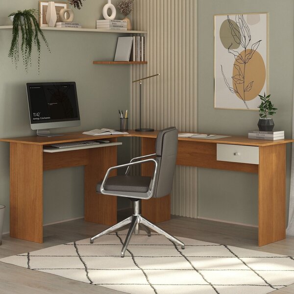 Escrivaninha Mesa Escritório Em L Max 172cm Cinamomo E Areia