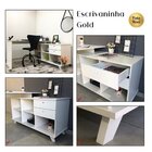 Escrivaninha Mesa Escritório Em L Retrô Gold Com 145cm Branco