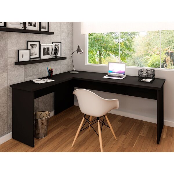 Escrivaninha Mesa Escritório Em L Tampo 160cm Preto Preto