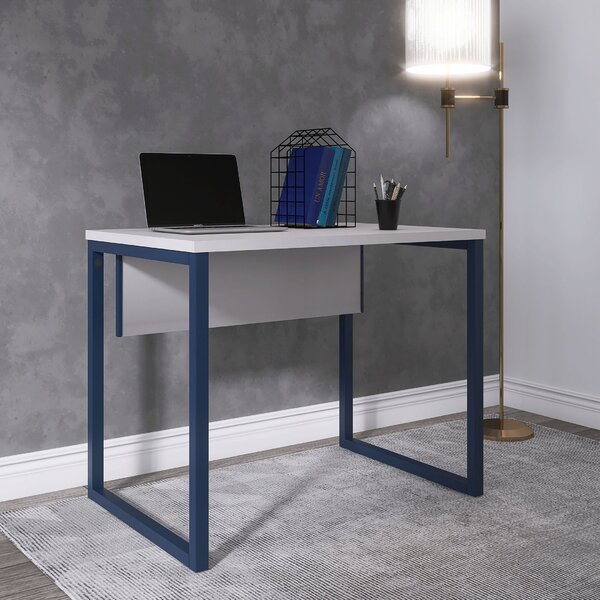 Escrivaninha Mesa Escritório Industrial 90cm Pe25 Cinza/azul