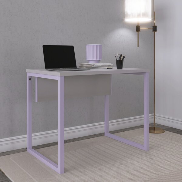 Escrivaninha Mesa Escritório Industrial 90cm Pe25 Cinza/lilás