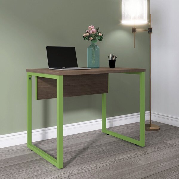 Escrivaninha Mesa Escritório Industrial 90cm Pe25 Walnut/verd
