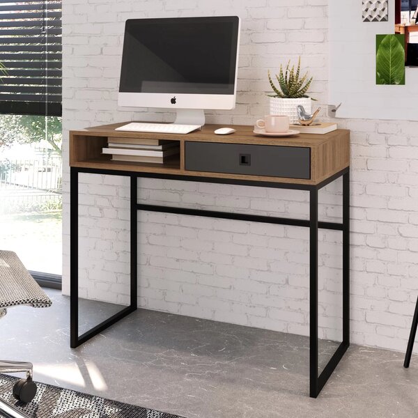 Escrivaninha Mesa Escritório Industrial 91cm 1 Gaveta 1 Nicho