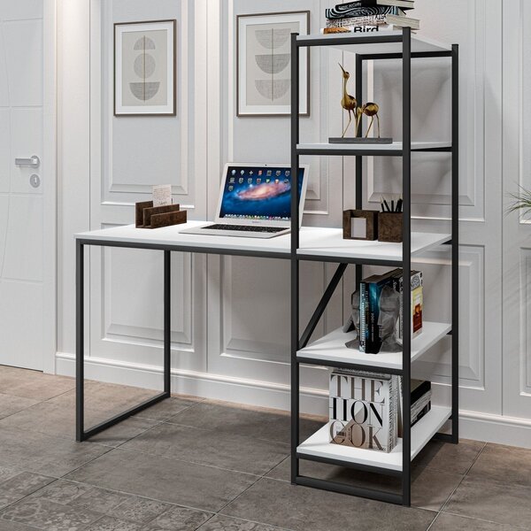 Escrivaninha Mesa Escritório Industrial Com Estante 130cm Hom