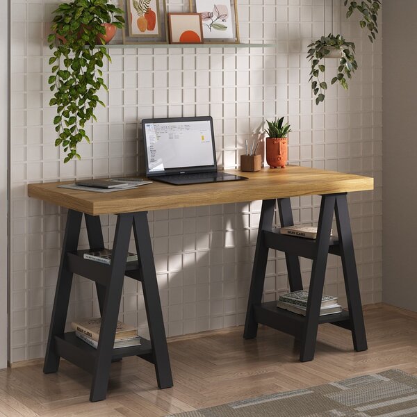 Escrivaninha Mesa Escritório Moderna Com Pés Cavalete Em Tamb