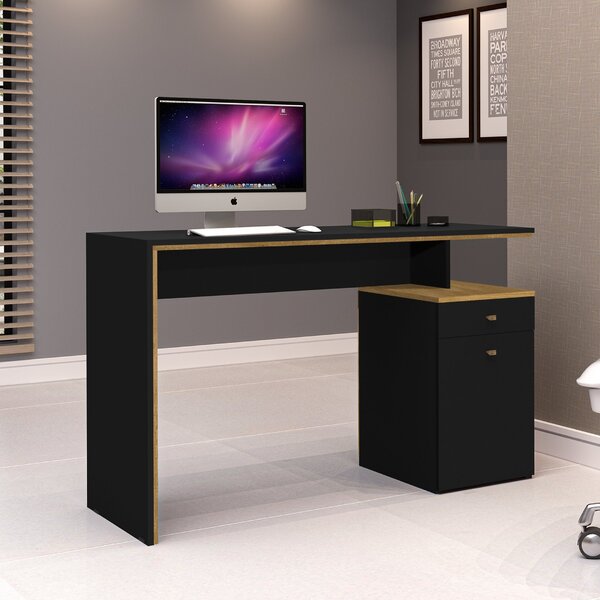 Escrivaninha Mesa Escritório Office 1 Porta 120cm Nature E Pr