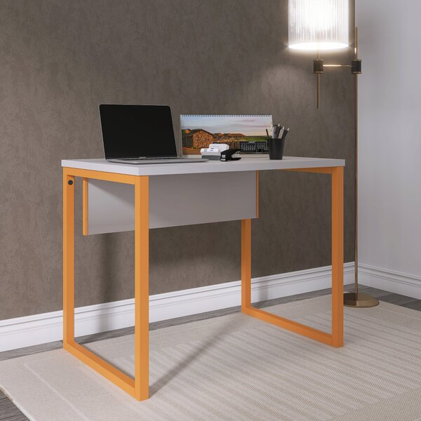 Escrivaninha Mesa Escritório Pe25 90cm Cinza E Laranja Picass