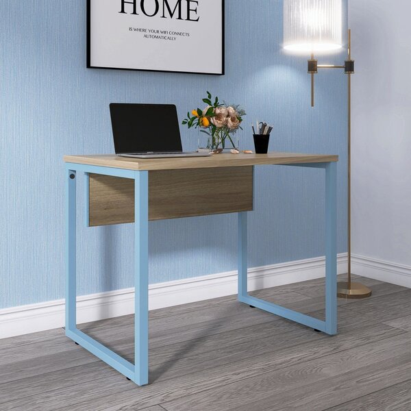 Escrivaninha Mesa Escritório Pe25 90cm Noce Naturalle E Azul