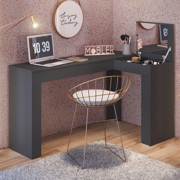 Escrivaninha Mesa Escritório Penteadeira Em L Porta Objetos 1